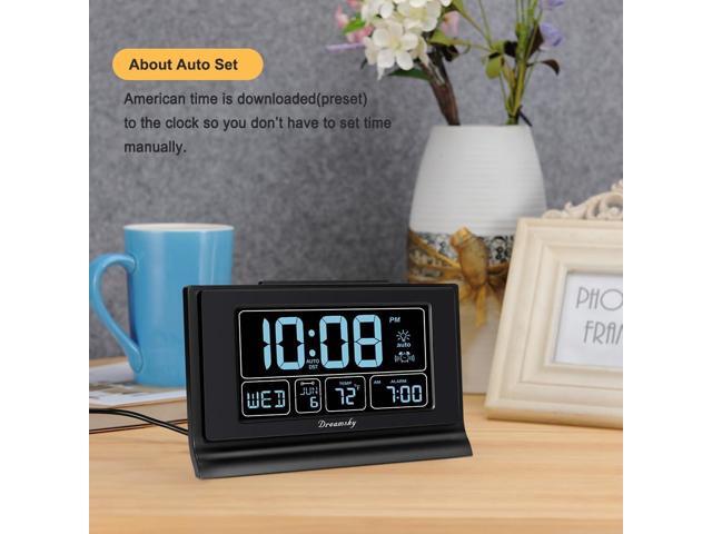 DreamSky Alarm Clocks for Bedrooms with Battery Backup, Auto Set Digital Clock with Date and Day of Week, Temperature, USB Port, Auto DST, Dimmer,...