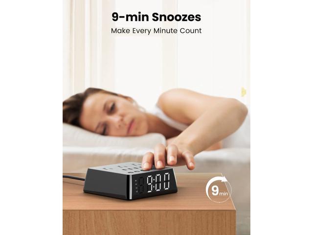 JACKYLED Alarm Clock with 4 USB Chargers Power Strip 3 Outlets 1700J Surge Protector Nightstand Dimmable Digital Clock with Dual Alarm and Snooze...
