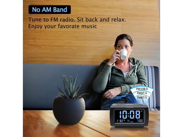 DreamSky Alarm Clock Radios for Bedrooms with Battery Backup, Large Big Numbers with Brightness Dimmer, USB Port, Bedside Digital FM Radio with...