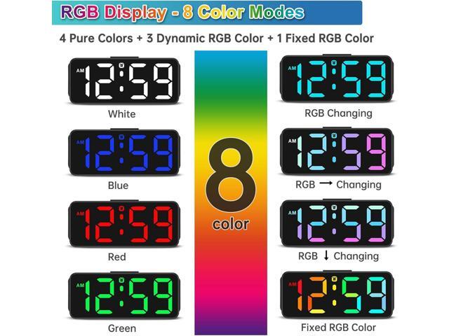 Peakeep Small Tiny Digital Alarm Clock Plug in for Kids Bedroom Bedside Nightstand, RGB Colorful Changing Large Display for Travel, Dimmable 6...