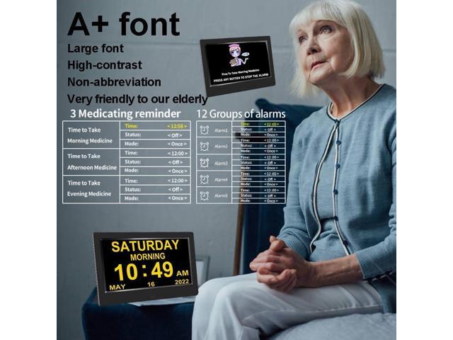 AINFTIME DST Digital Clock with Date and Day of Week for Elderly-12 Alarms Medication Reminder Dementia Alzheimers Clock Calendar with Extra Large...