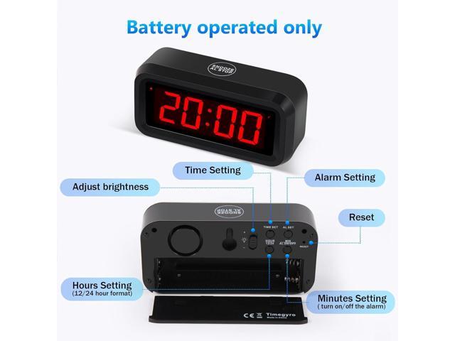 Digital Alarm Clock Battery Operated with LED Display for Bedrooms, Long Battery Life for 12 Months, 3 Brightness Adjustable, 12/24 Hour, Snooze,...