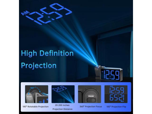 Peakeep Projection Alarm Clock for Bedroom Ceiling 180° Rotatable, Loud for Heavy Sleepers, Colorful Nightlight, 5 Brightness Dimmable Large Number...