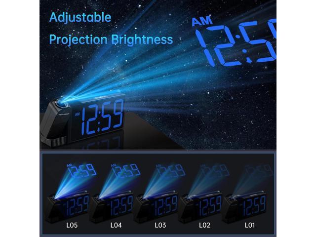 Peakeep Projection Alarm Clock for Bedroom Ceiling 180° Rotatable, Loud for Heavy Sleepers, Colorful Nightlight, 5 Brightness Dimmable Large Number...