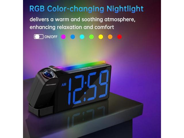 Peakeep Projection Alarm Clock for Bedroom Ceiling 180° Rotatable, Loud for Heavy Sleepers, Colorful Nightlight, 5 Brightness Dimmable Large Number...