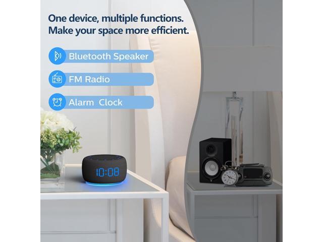 BUFFBEE Bluetooth Speaker Alarm Clock with FM Radio - High Fidelity Sound, Full Range Dimmer, Plugged in Alarm Clock Radio for Bedroom
