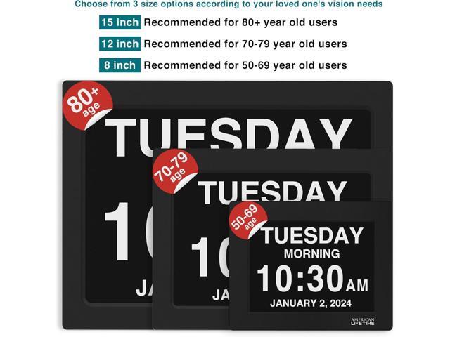 American LifetimeNew 2025 Dementia Clock Large Digital Clock for Seniors, Alzeimer Clock Large Display with Custom Alarms, Clock with Day & Date...