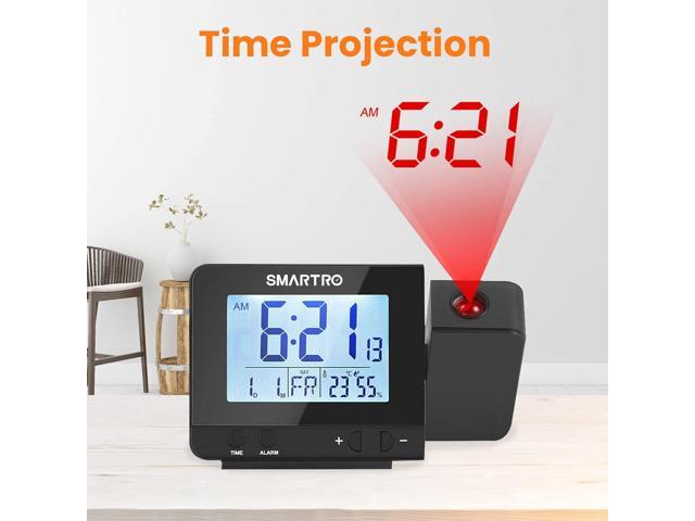 SMARTRO Digital Projection Alarm Clock for Bedrooms with Indoor Thermometer Hygrometer, USB Charger, Bedside Projector, Travel, AC and Battery...