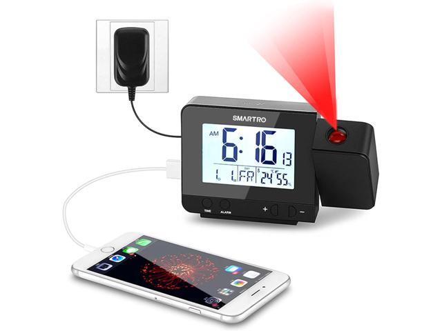 SMARTRO Digital Projection Alarm Clock for Bedrooms with Indoor Thermometer Hygrometer, USB Charger, Bedside Projector, Travel, AC and Battery...