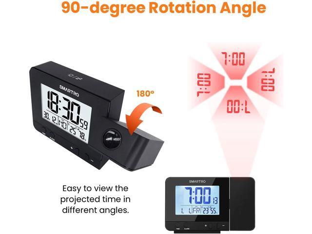 SMARTRO Digital Projection Alarm Clock for Bedrooms with Indoor Thermometer Hygrometer, USB Charger, Bedside Projector, Travel, AC and Battery...