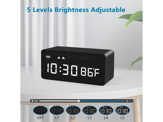 MOSITO Digital Wooden Alarm Clock with Wireless Charging, 0-100% Dimmer, Dual Alarm, Weekday/Weekend Mode, Snooze, Wood LED Clocks for Bedroom,...