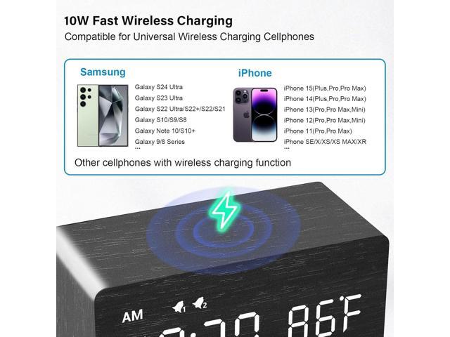 MOSITO Digital Wooden Alarm Clock with Wireless Charging, 0-100% Dimmer, Dual Alarm, Weekday/Weekend Mode, Snooze, Wood LED Clocks for Bedroom,...