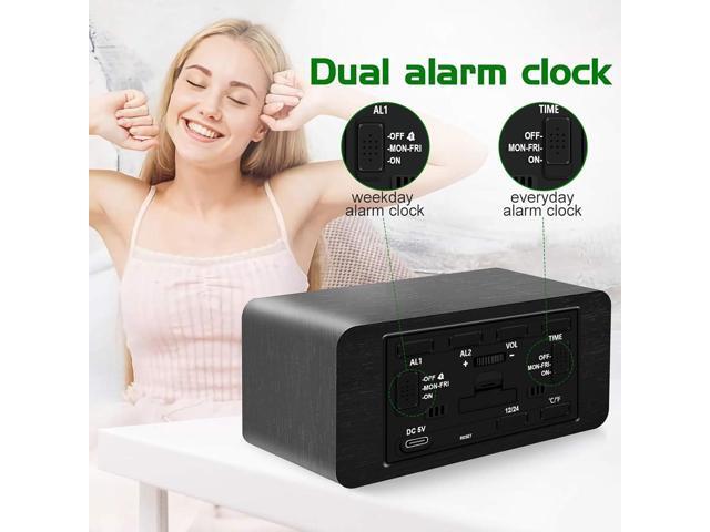 MOSITO Digital Wooden Alarm Clock with Wireless Charging, 0-100% Dimmer, Dual Alarm, Weekday/Weekend Mode, Snooze, Wood LED Clocks for Bedroom,...