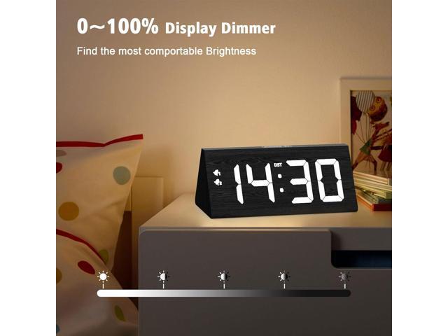 Wooden Digital Alarm Clock with Dual USB Charging Ports, DST, Dimmable, Snooze, Modern Large Time Display LED Clock for Kids Bedrooms, Living Room,...