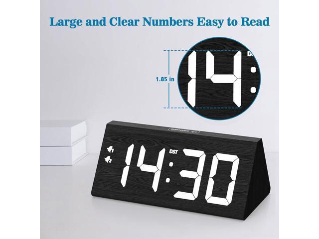 Wooden Digital Alarm Clock with Dual USB Charging Ports, DST, Dimmable, Snooze, Modern Large Time Display LED Clock for Kids Bedrooms, Living Room,...