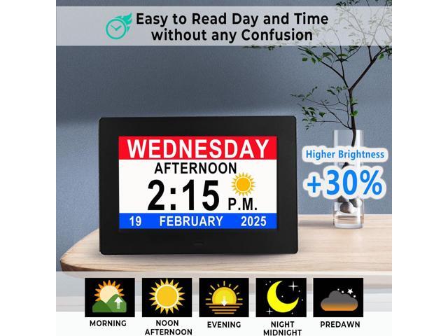 [New Version] 7 Inch Day Clock - 19 Alarms,20 Custom Reminder, Remote Control, Level 10 Auto Dimmable Display Calendar Clock, Non-Abbreviated Day...