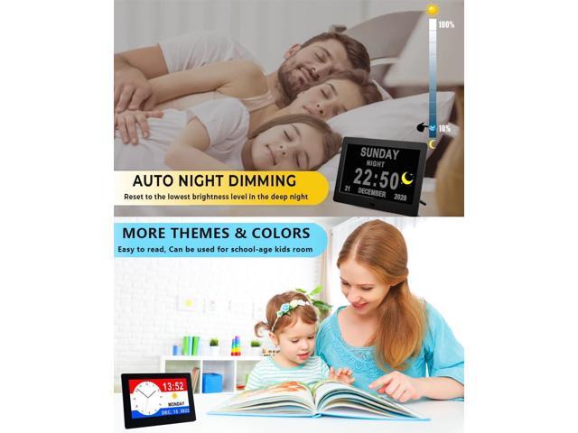 [New Version] 7 Inch Day Clock - 19 Alarms,20 Custom Reminder, Remote Control, Level 10 Auto Dimmable Display Calendar Clock, Non-Abbreviated Day...