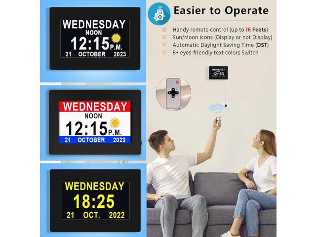 [New Version] 7 Inch Day Clock - 19 Alarms,20 Custom Reminder, Remote Control, Level 10 Auto Dimmable Display Calendar Clock, Non-Abbreviated Day...
