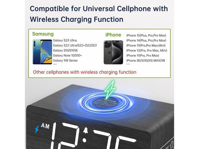 DreamSky Wooden Digital Alarm Clock with Wireless Charging for Bedroom, Bedside Nightstand Clock with Charger Station, USB Port, Large Numbers,...