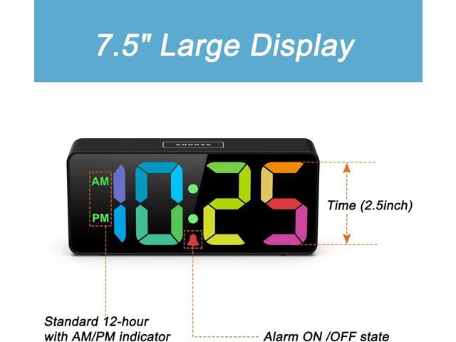 7.5 Inches Big Number Alarm Clock for Seniors & Kids, 0-100% Adjustable Brightness and Volume, USB Charging Port, Simple Operation, Snooze, Outlet...