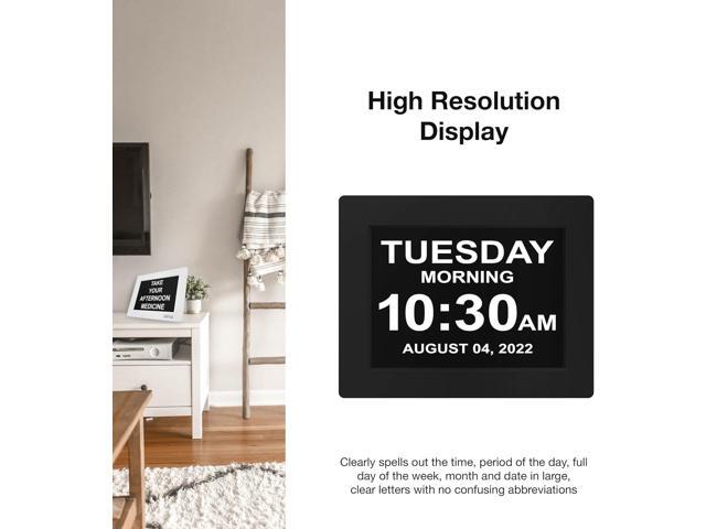 American Lifetime Large Digital Clock for Seniors, Black, 8 inch, with Day & Date, Customizable Alarms, Auto-Dimming, Multi-Language Support,...