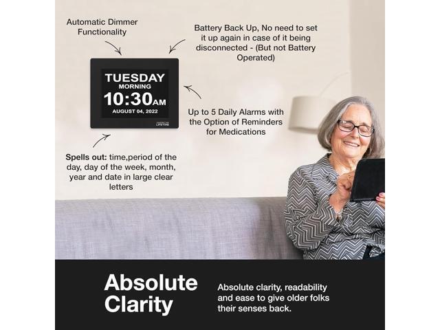 American LifetimeNew 2025 Dementia Clock Large Digital Clock for Seniors, Alzeimer Clock Large Display with Custom Alarms, Clock with Day & Date...