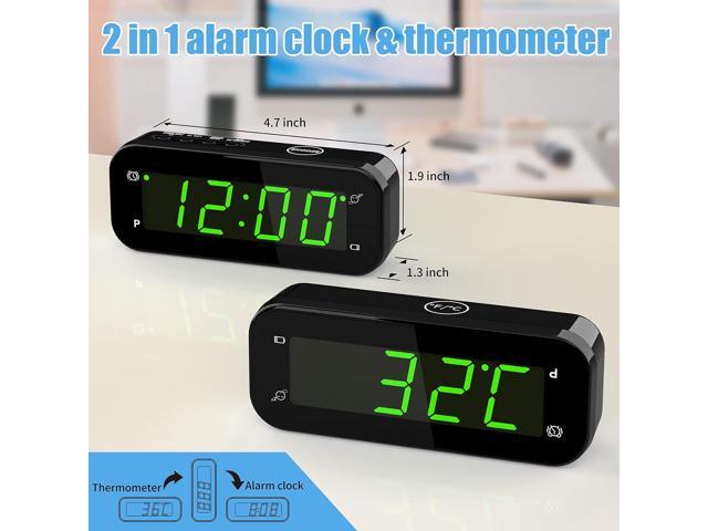 KWANWA 2 in 1 Alarm Clock Indoor Thermometer, Digital Clock with Temperature Display, Adjustable Brightness Dimmer, 12/24Hr, Snooze, Cordless,...