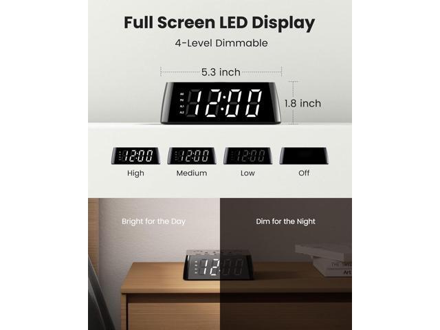 JACKYLED Alarm Clock with 4 USB Chargers Power Strip 3 Outlets 1700J Surge Protector Nightstand Dimmable Digital Clock with Dual Alarm and Snooze...