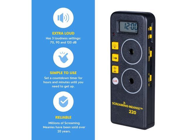Screaming Meanie 220 Alarm Clock and Timer, Extremely Loud for Deep Sleepers, Multi-Purpose Clock, 3 Sound Levels (with 9v Battery Included) - Black