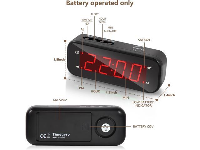 Small Digital Clock Battery Operated, LED Travel Alarm Clock Battery Powered with Snooze, Cordless, Brightness Adjustable, 12/24Hr, Easy to Use