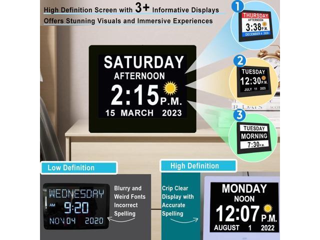 Véfaîî 20 Alarms Digital Clock 8 INCH Large with 1280 * 800P HD, Auto DST, Custom Reminders, 6 Display, 7 Color Modes, 10-Level Auto Dimmer, Clock...