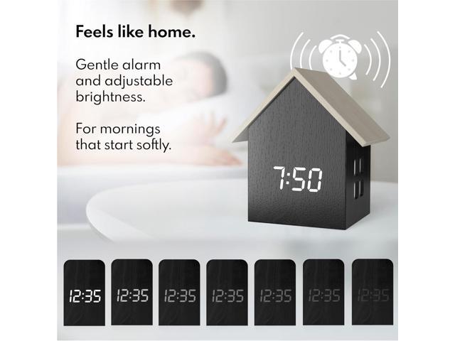 Driini Digital House Shaped Alarm Clock with Temperature Display (Dark Wood) Modern Aesthetic with Cute Cube Frame and White LED Dimmer - Perfect...