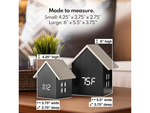 Driini Digital House Shaped Alarm Clock with Temperature Display (Dark Wood) Modern Aesthetic with Cute Cube Frame and White LED Dimmer - Perfect...