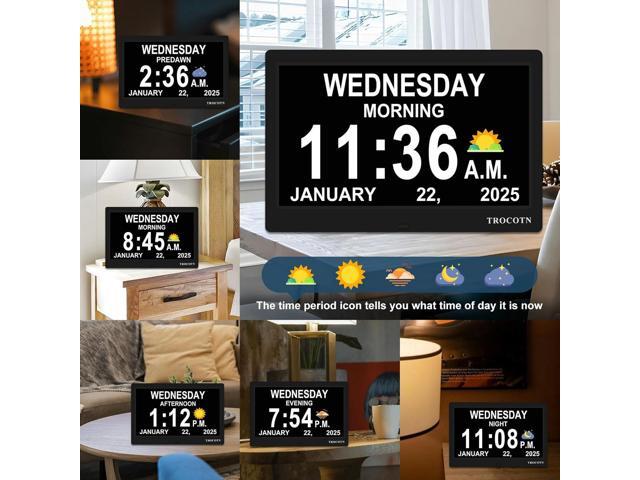 TROCOTN Dementia Clocks, Large Display Calendar Alarm Clock with Auto DST for Seniors, 5 Display Modes Large Font Digital Clock with Custom Alarms...
