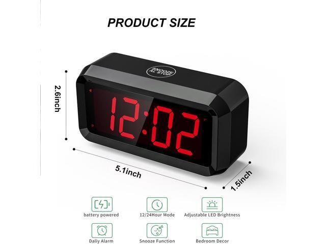 Alarm Clock,Digital Alarm Clock for Bedrooms,Battery Operated Clock,Adjustable 3 Brightness,1.2 inch LED Time Display, 12/24Hr, Cordless,Snooze...