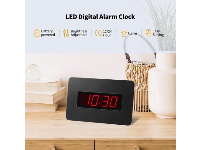 Digital Wall Clock Battery Operated with LED Display, Wall Clock with Backlight, Table-top, Alarm, Brightness Adjustable,12/24Hr