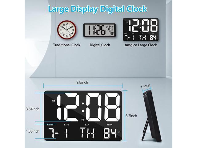 Amgico Digital Alarm Clock with Snooze, Temperature, Auto Dimming, 11.5' Large Display Calendar, Desk/Wall Clock for Bedroom, Living Room, Office,...