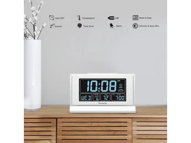 DreamSky Alarm Clocks for Bedrooms with Battery Backup, Auto Set Digital Clock with Date and Day of Week, 5 Inch Large Display with Weekday...