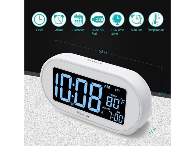 DreamSky Alarm Clocks for Bedrooms, Auto Set Digital Desk Clock for Bedside Nightstand, Electric Clock with Dimmable Brightness Dimmer, Auto DST,...