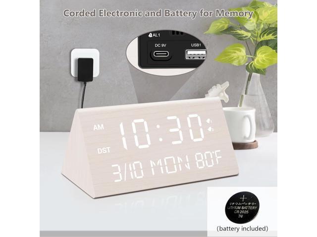 Kogonee Wooden Digital Alarm Clock, 0-100% Dimmer, 2 Alarm Settings, Weekday/Everyday Mode, 9 Mins Snooze, 12/24H, Temperature and Date Display for...