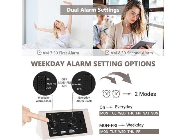 Kogonee Wooden Digital Alarm Clock, 0-100% Dimmer, 2 Alarm Settings, Weekday/Everyday Mode, 9 Mins Snooze, 12/24H, Temperature and Date Display for...