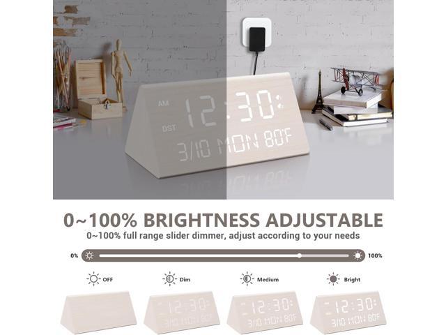 Kogonee Wooden Digital Alarm Clock, 0-100% Dimmer, 2 Alarm Settings, Weekday/Everyday Mode, 9 Mins Snooze, 12/24H, Temperature and Date Display for...