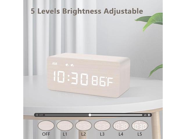 MOSITO Digital Wooden Alarm Clock with Wireless Charging, 0-100% Dimmer, Dual Alarm, Weekday/Weekend Mode, Snooze, Wood LED Clocks for Bedroom,...