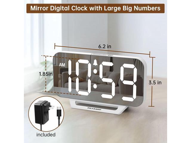 Peakeep Slim Digital Mirror Aesthetic Alarm Clock for Bedrooms Desk Decor, Plug in Electric Big LED Modern Small Clock for Office Living Room,...
