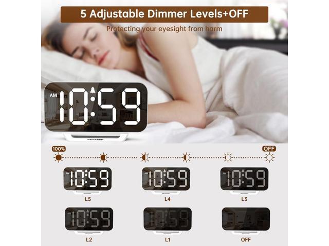 Peakeep Slim Digital Mirror Aesthetic Alarm Clock for Bedrooms Desk Decor, Plug in Electric Big LED Modern Small Clock for Office Living Room,...