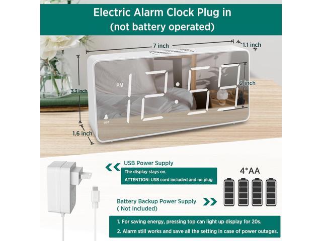 Peakeep Digital Clock, Alarm Clock Battery Backup Powered for Bedrooms Mirror Face Large Numbers 6 Dimmer for Seniors, Super Loud for Heavy...