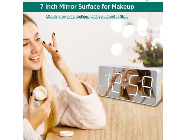 Peakeep Digital Clock, Alarm Clock Battery Backup Powered for Bedrooms Mirror Face Large Numbers 6 Dimmer for Seniors, Super Loud for Heavy...