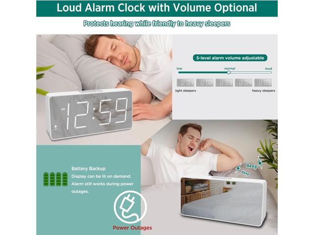 Peakeep Digital Clock, Alarm Clock Battery Backup Powered for Bedrooms Mirror Face Large Numbers 6 Dimmer for Seniors, Super Loud for Heavy...