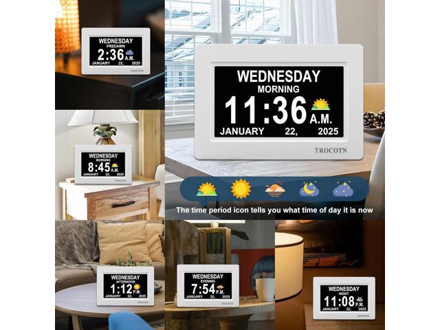 TROCOTN Dementia Clocks, Large Display Calendar Alarm Clock with Auto DST for Seniors, 5 Display Modes Large Font Digital Clock with Custom Alarms...
