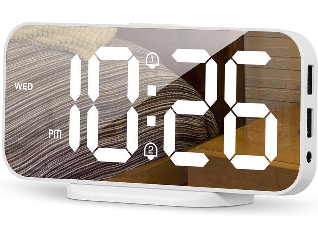 Digital Alarm Clock for Bedroom,6.7' LED Clock Mirror Surface with 2 USB Charger Port,Adjustable Brightness,Dual Alarm,Snooze,12/24H,Large Display...